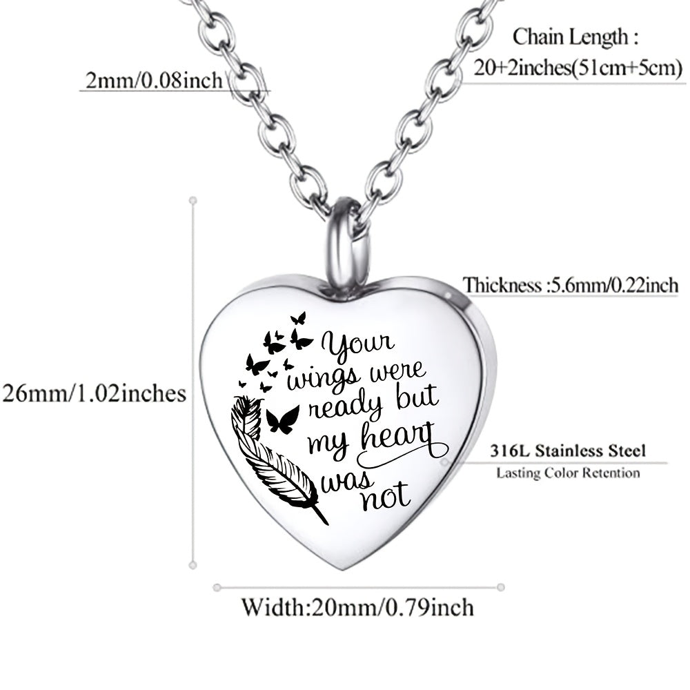 Heart Urn Necklace for Ashes – 2-Pack Carved Locket Charm Pendant for Men & Women, Stainless Steel Memorial Jewelry “Your Wings Were Ready But My Heart Was Not” Sympathy Gift