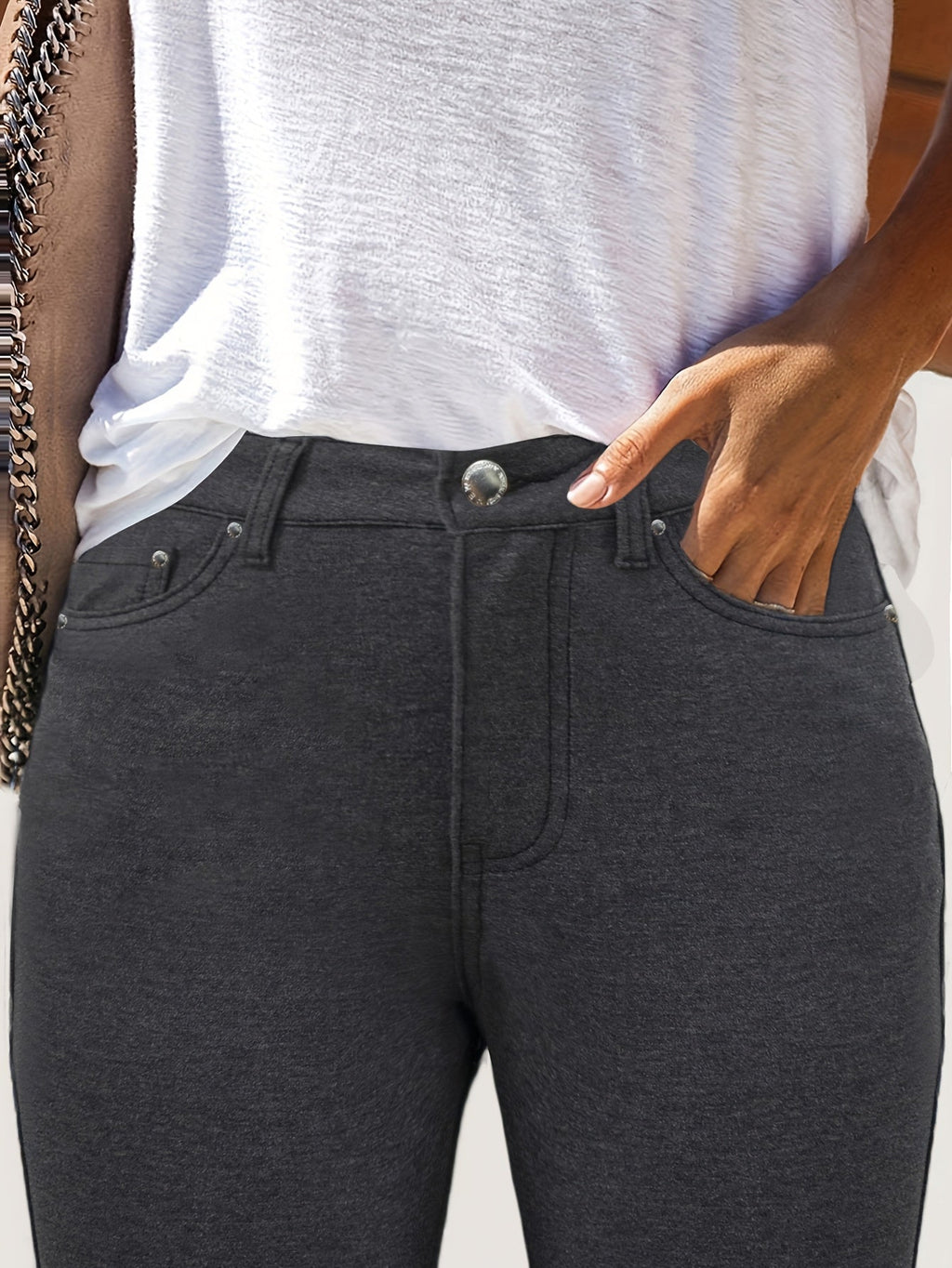 Women's High Waist Stretch Skinny Jeans Metal Button Detail Street Style Slim Fit Denim Pants 10 Colors S-XXL