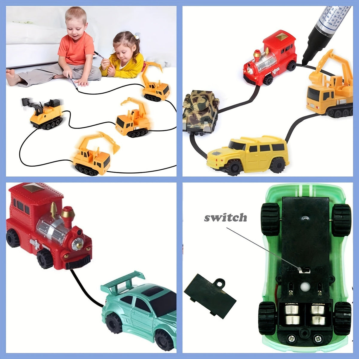 Magic Pen Line Induction Toy Car for Kids – Automatic Road-Following Mini Vehicle – Racing Car Building Blocks, Train, Fire Truck, School Bus, Off-Road – Creative STEM Toy Gift for Boys & Girls Ages 3+