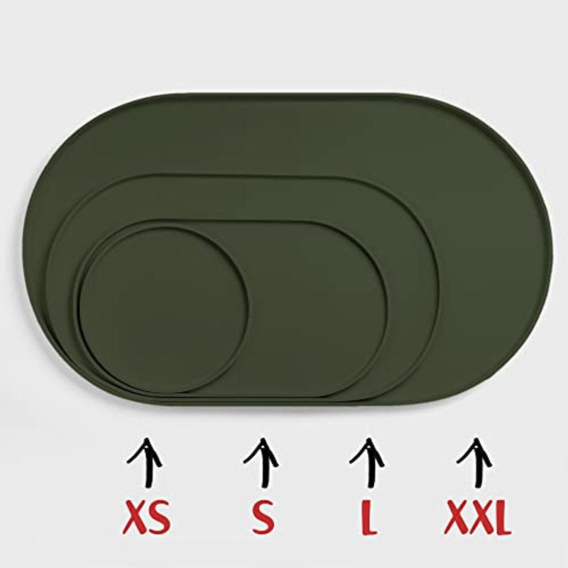 Waterproof Silicone Dog Bowl Mat with Raised Edges - Non-Slip Pet Feeding Mat for Food & Water, 19x11 Inch, Easy Clean No-Mess Floor Protector for Dogs & Cats, Khaki Green