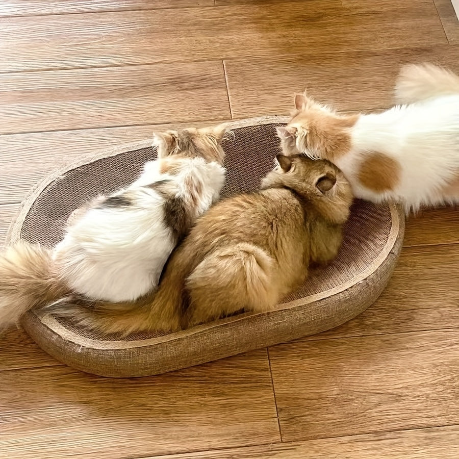 Large Oval Sisal Cat Scratching Board & Lounge Bed – 23.6 Inch Durable Scratch Pad with Sisal Toy Ball, No Assembly Needed, All-Season Cat Scratcher Mat for Indoor Cats to Play Sleep and Rest