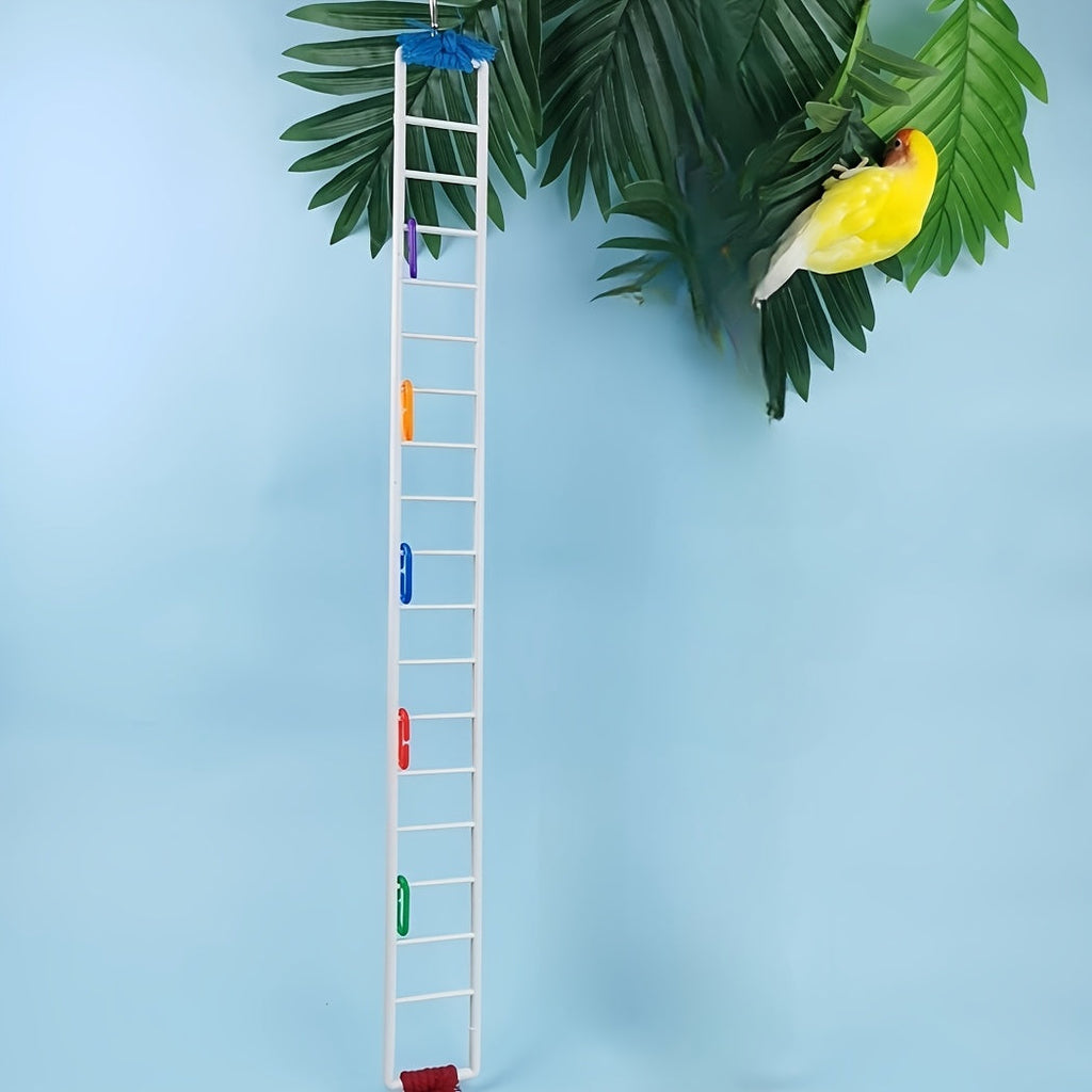Parrot Climbing Ladder Swing Toy with Swingable Steps Bird Perch for Budgies Cockatiels Canaries Finches Lovebirds Mental Stimulation Cage Accessory White Grey