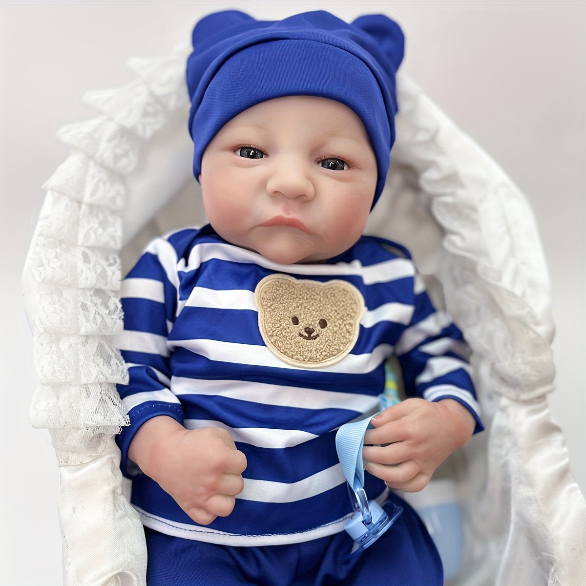 Reborn Baby Doll 17 Inch Realistic Newborn with Hand-Painted Hair, Soft Vinyl & Cloth Body, Magnetic Pacifier - Lifelike Baby Girl Doll with Rooted Eyelashes, Birthday Christmas Gift for Collectors & Girls