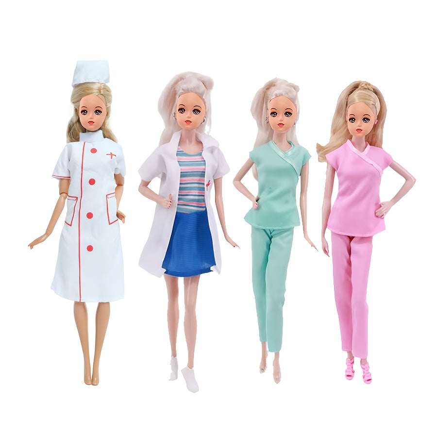 Doll Nurse & Doctor Uniform Clothes Set 5 Pieces for 11.5 Inch Dolls - Fashion Role Play Dress Up Accessories Compatible with Barbie, Medical Costume Outfits, Birthday Gift for Girls Ages 3+