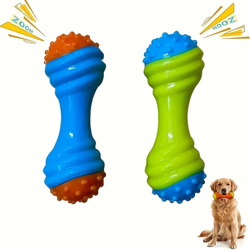Squeaky Dumbbell Dog Toy for Small Dogs - Bite-Resistant TPR Interactive Chew Toy Promotes Play Exercise & Dental Health Puppy Teething Toy Random Color Fun Pet Gift