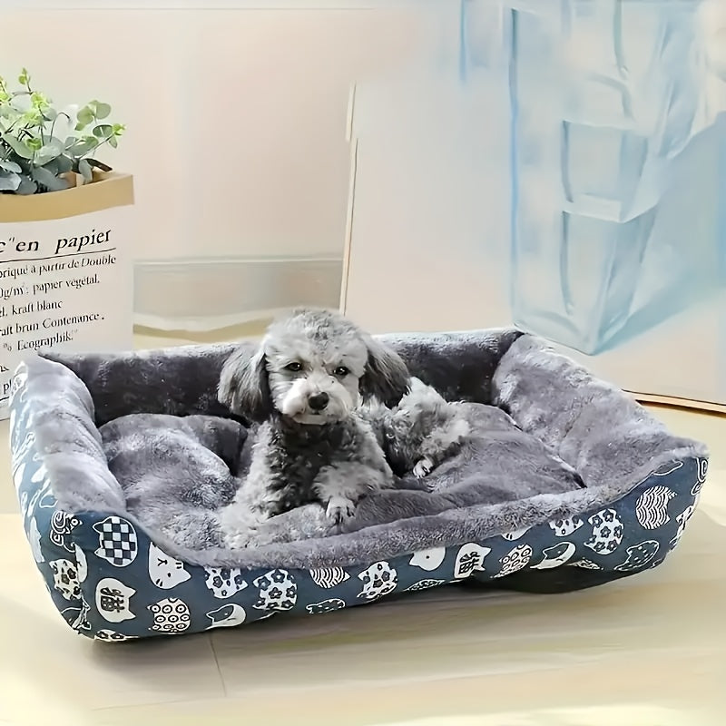 Ultra-Soft Pet Mattress & Couch Cushion – Cozy Warm Indoor Dog Cat Bed Mat in Blue Design, Easy-Clean Durable Fabric, 3 Sizes M/L/XL for Cats Dogs & Small Pets