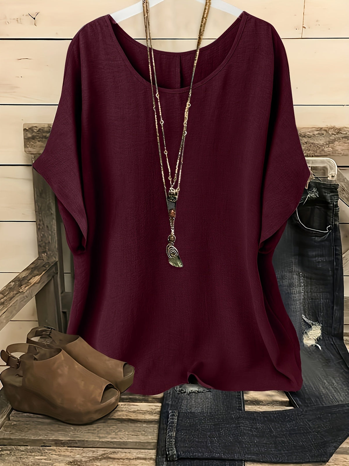 Women's Glossy Satin-Finish Round Neck Short Sleeve Loose Blouse Shirt – Elegant Vacation Resort Top Machine Washable Non-Stretch Year-Round