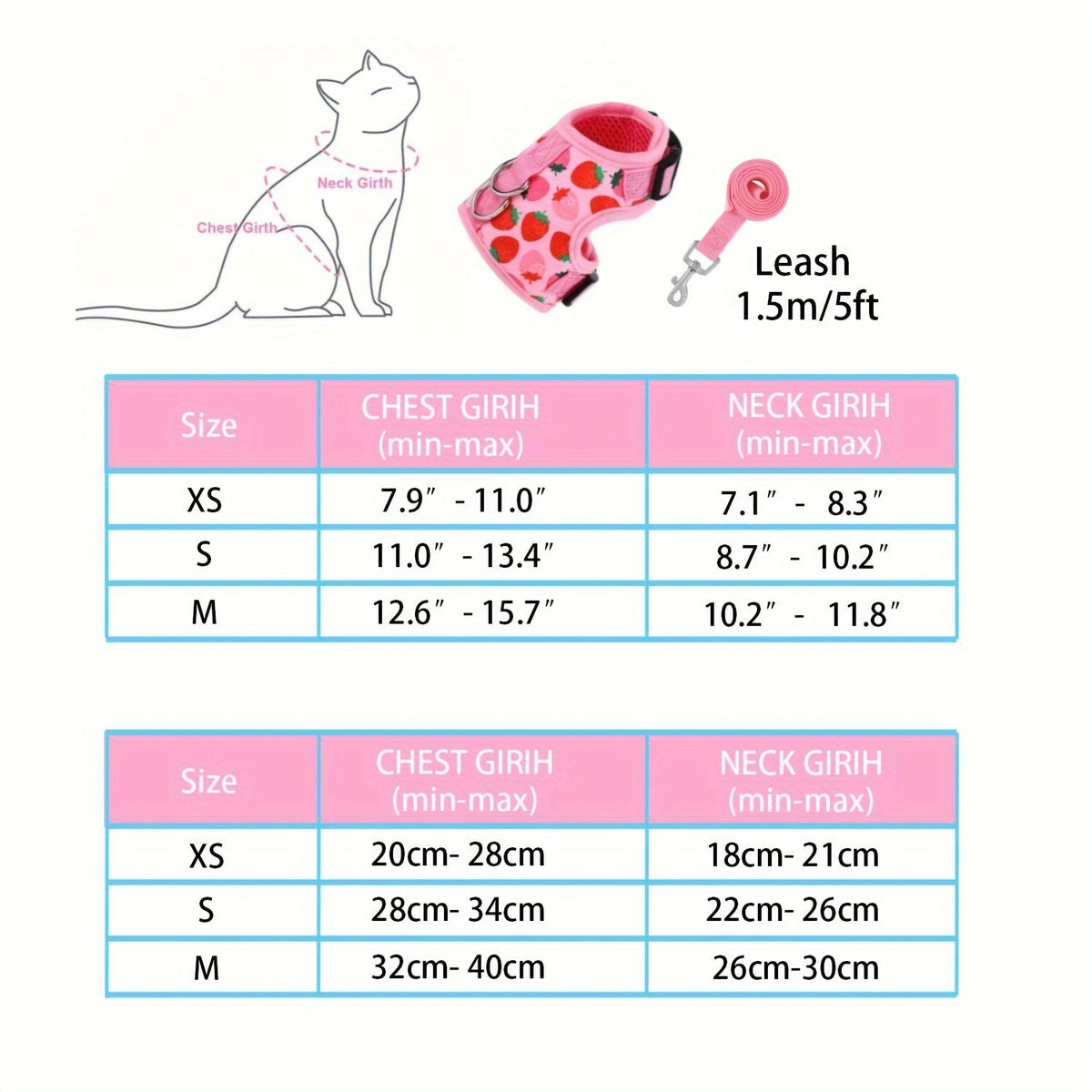 Escape-Proof Cat Harness & Leash Set 2-Piece – Soft Adjustable Breathable Vest with 5ft Leash for Indoor & Outdoor Walking Hiking, XS S M Sizes, Pink Peach Blue Orange – Cat Walking Gear Gift