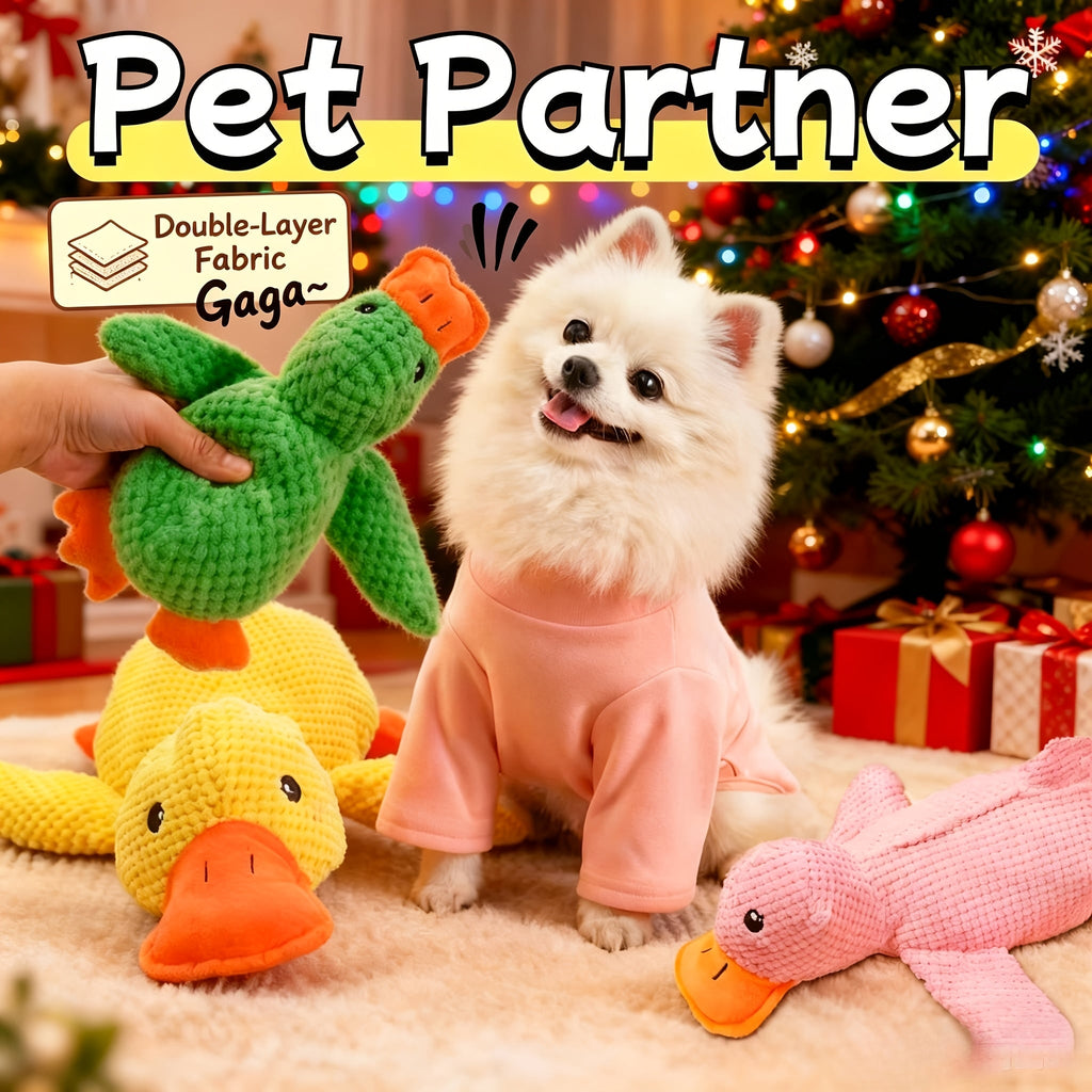 Squeaky Duck Plush Dog & Cat Toy - Interactive Chew Toy with Squeaking Sound, Double-Layer Thick Fabric, Durable Bite Toy for Small Medium Large Pets, Fun Holiday Gift