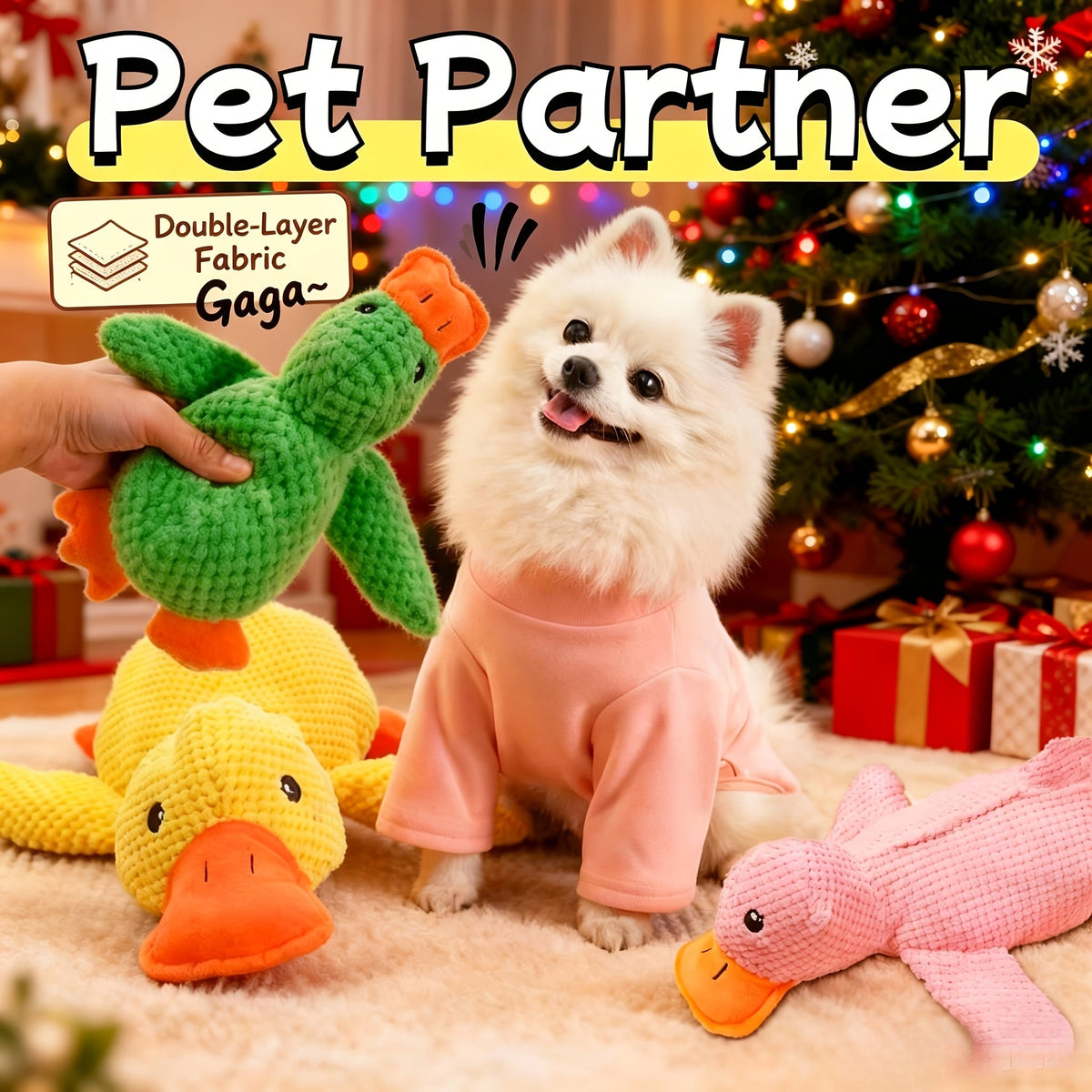 Squeaky Duck Plush Dog & Cat Toy - Interactive Chew Toy with Squeaking Sound, Double-Layer Thick Fabric, Durable Bite Toy for Small Medium Large Pets, Fun Holiday Gift