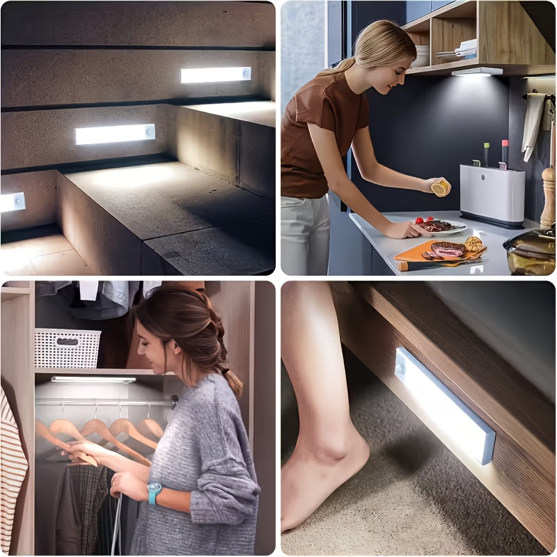 6pcs Smart LED Motion Sensor Cabinet Light – USB-C Rechargeable, 3 Adjustable Modes, Magnetic Mount, Wireless Night Light for Kitchen, Closet, Bedroom, Stairs, Hallway & Bathroom