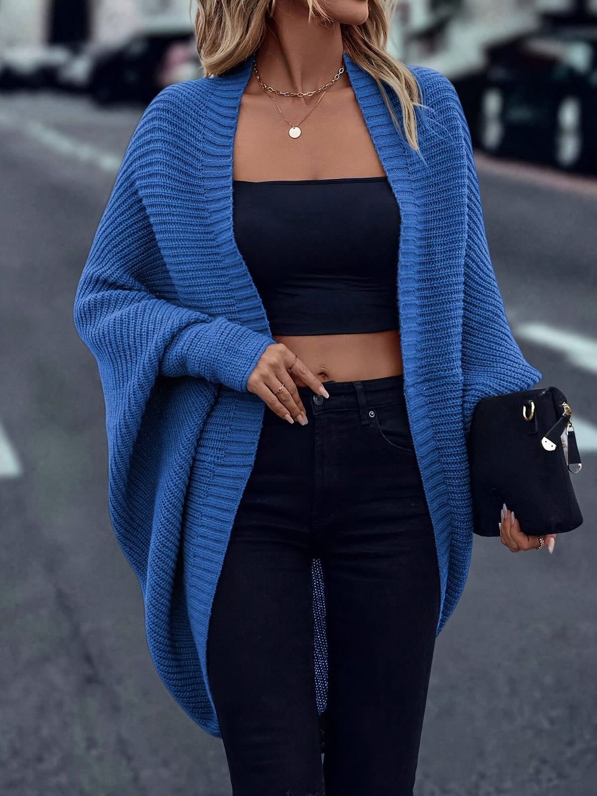 Women's Oversized Open Front Knit Cardigan Coat Long Sleeve Batwing Solid Color Sweater Jacket Fall Winter Casual Elegant Outerwear S-XXL