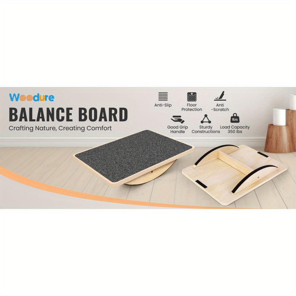 Balance Board for Adults - Wobble Board Wooden Anti-Slip Rocker Board for Core Strength, Physical Therapy, Standing Desk & Balance Training, Supports 350 LBS