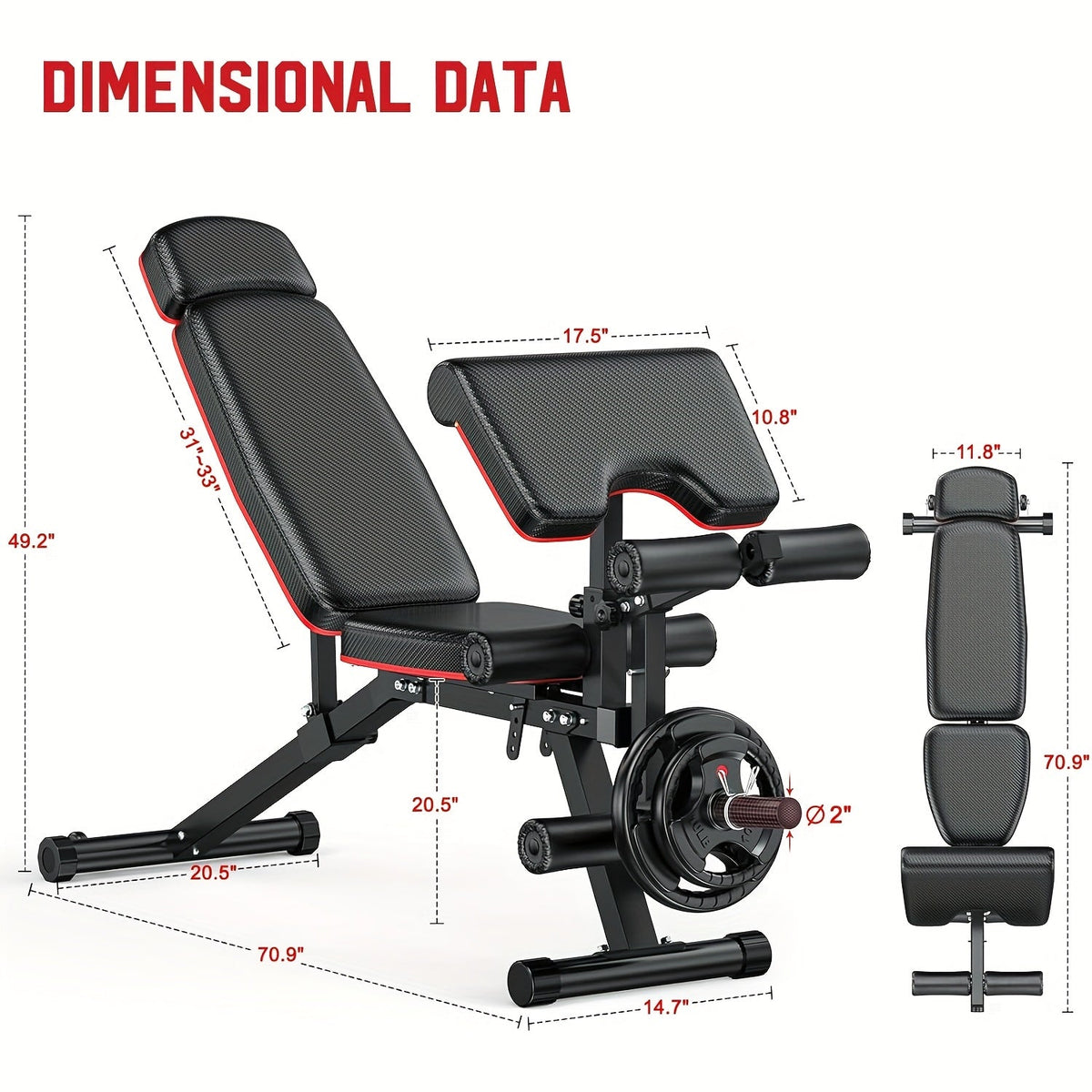 Foldable 6-in-1 Adjustable Weight Bench for Home Gym – 770 LBS Capacity, Flat Incline Decline, Resistance Bands, Preacher Curl Pad & Leg Developer, Full Body Strength Training Equipment