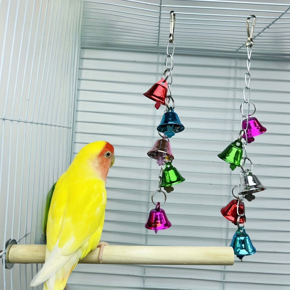 Parrot Bell Toy Hanging Swing Bird Cage Accessory Colorful Random Color Interactive Chew Toy for Cockatiels Budgies Parakeets Lovebirds Small Parrots – 1pc