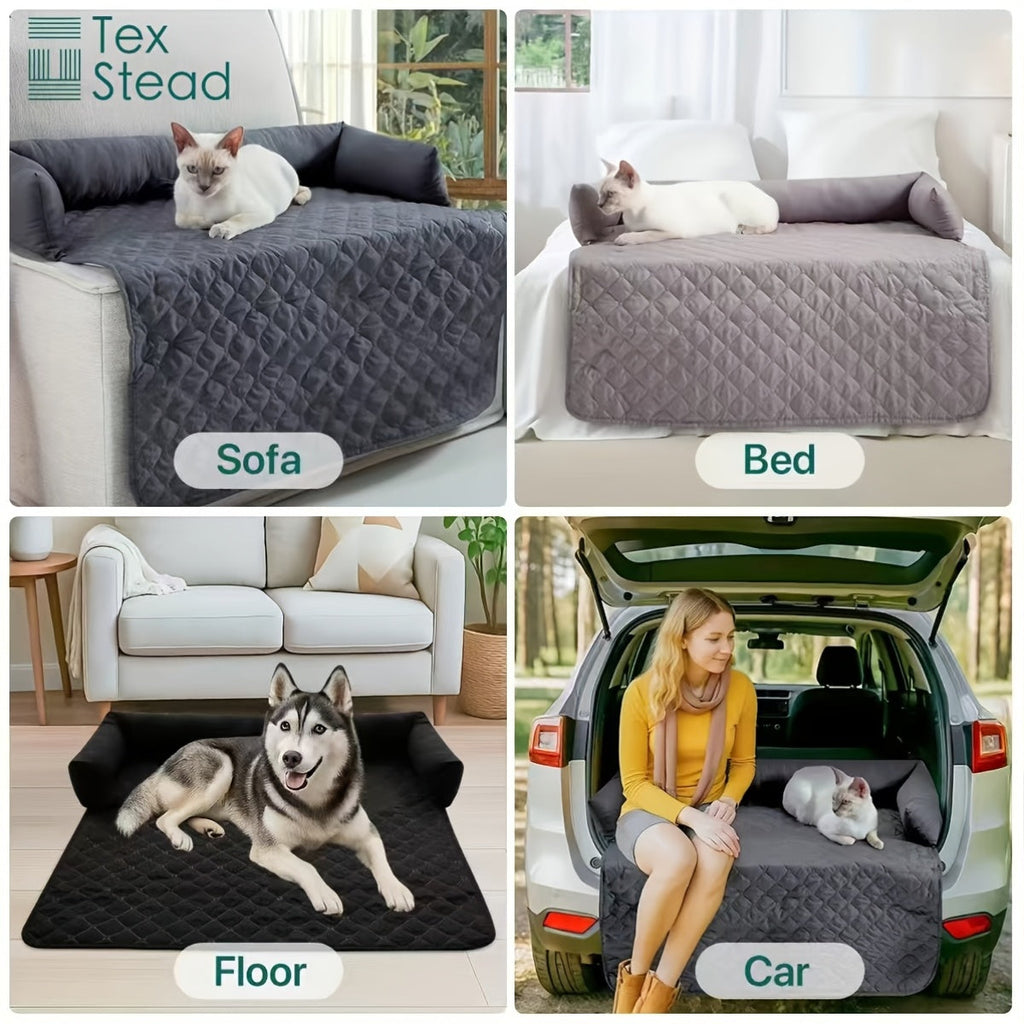 Pet Sofa Bed and Couch Protector with Bolster Cushions Washable Slip-Resistant Furniture Cover for Dogs and Cats – Soft Comfortable Pet Couch Cover with Raised Sides for Sofa Loveseat and Armchair