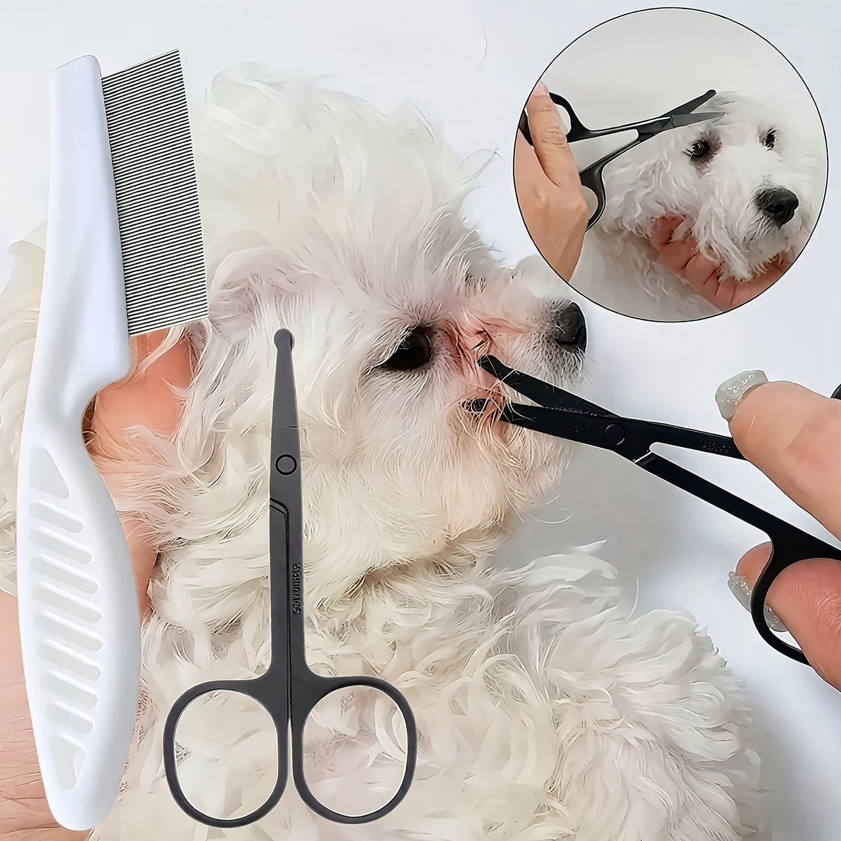 Pet Grooming Kit with Safety Scissors and Face Towel - 2-Piece Rounded-Tip Grooming Set for Cats and Dogs, Removes Tear Stains and Fur Knots, Safe Eye Area Trimming Tool for Pet Care