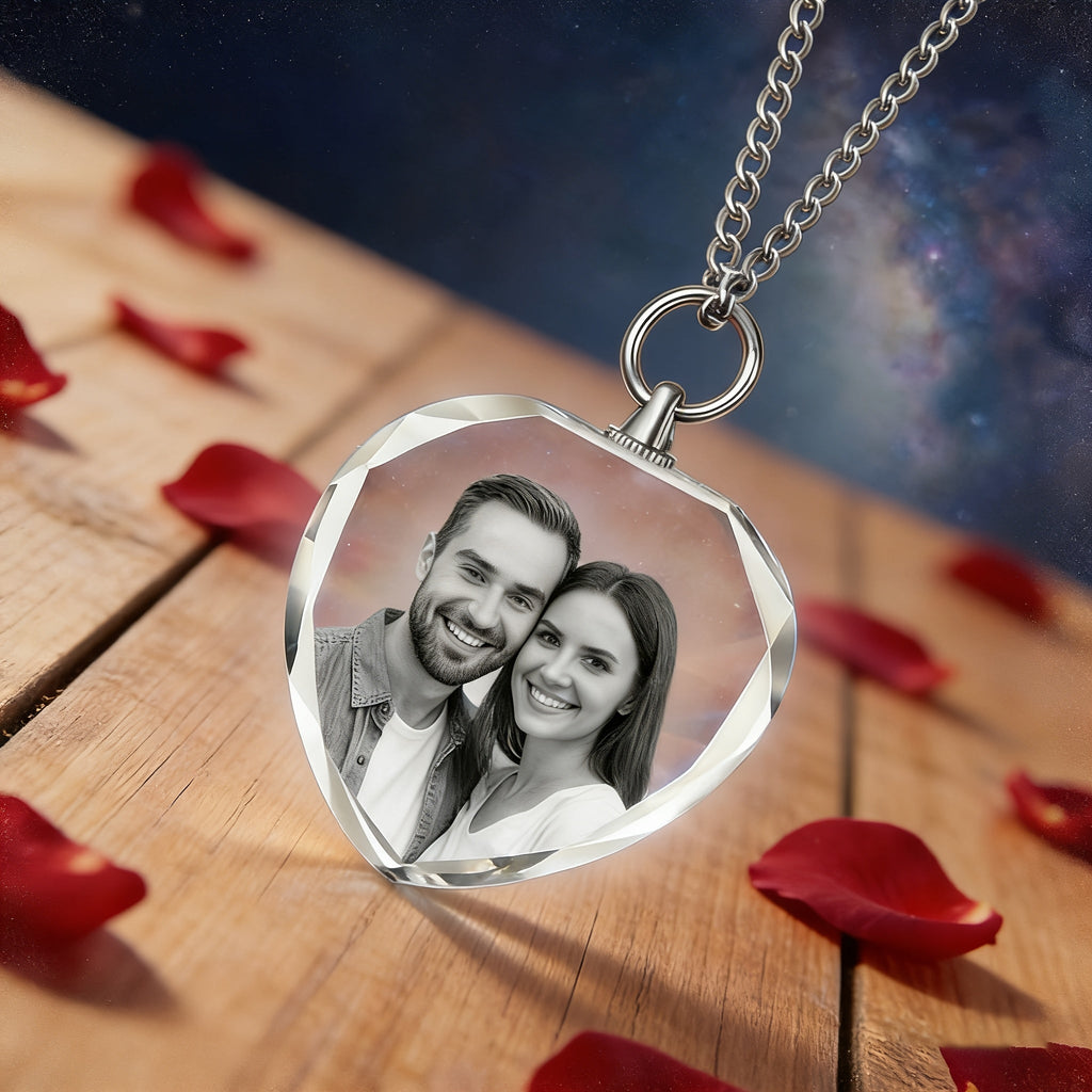 Custom Photo Engraved Crystal Pendant Necklace - Personalized Pet Memorial Keepsake Jewelry for Dog & Cat Lovers, Custom Text & Icon Engraving, Birthday Gift for Wife Mom Pet Owner, Pet Loss Remembrance