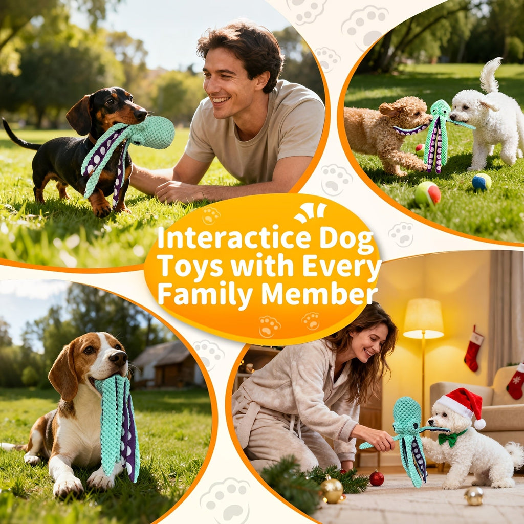 Plush Octopus Dog Toy with Squeaker Interactive Durable Chew Toy for Medium Dogs Teal Purple Stuffed Squeaky Dog Toy for Play Fetch Training Boredom Relief