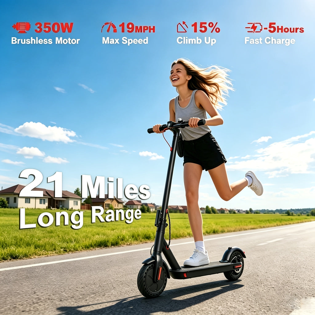 Foldable Adult Electric Scooter 350W Smart App - 21 Miles Range, 19 MPH, 7.8Ah Battery, 8.5" Solid Puncture-Resistant Tires, Bright LED Lights | Portable Commuter E-Scooter for Adults
