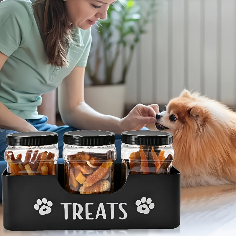 3-Piece Airtight Pet Treat Container Set – Farmhouse-Style Black Plastic Jars for Dog & Cat Food Storage, Durable Countertop Treat Organizer, No Electricity Required