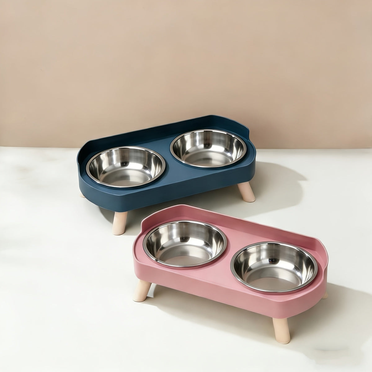Elevated Cat Bowls Raised Stainless Steel - Double Cat Food and Water Bowl Set, Anti-Vomit Neck Protection, Non-Slip Feeder Stand, Splash-Proof Dishwasher Safe, Includes 2 Bowls & Pet Food Scoop for Indoor Cats