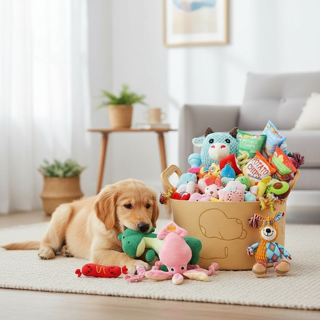 Squeaky Dog Plush Toys Set 15pcs – Bite-Resistant Cartoon Interactive Dog Toys for Tug of War, Random Styles, Small Medium Large Dogs & Puppies
