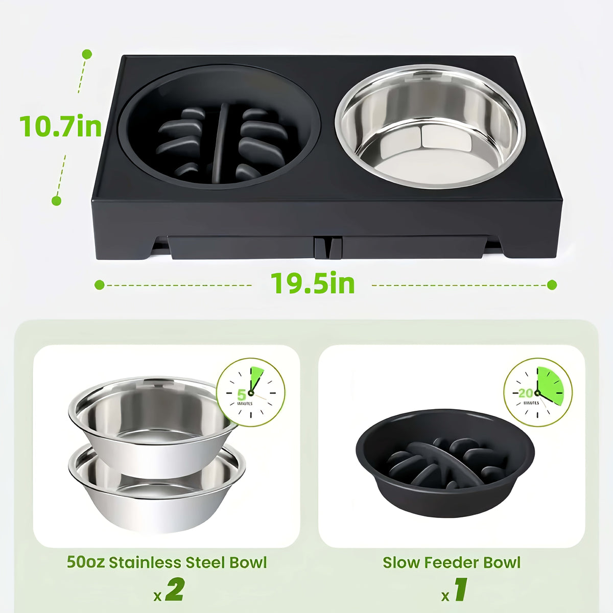 Height Adjustable Dog Bowl Stand with Slow Feeder & Stainless Steel Bowl – 5-Level Foldable Elevated Dog Food Bowl for Medium Large Dogs and Cats, Black & Pink