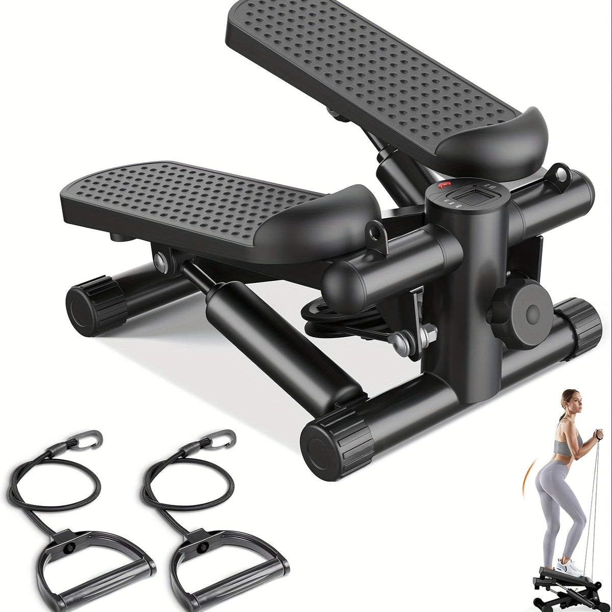 Mini Stair Stepper Exercise Machine with Resistance Bands, Compact Twist Motion Full Body Workout, 300 lbs Capacity Portable Home Gym Fitness Equipment for Weight Loss & Cardio - Black, Silver, Orange, Blue