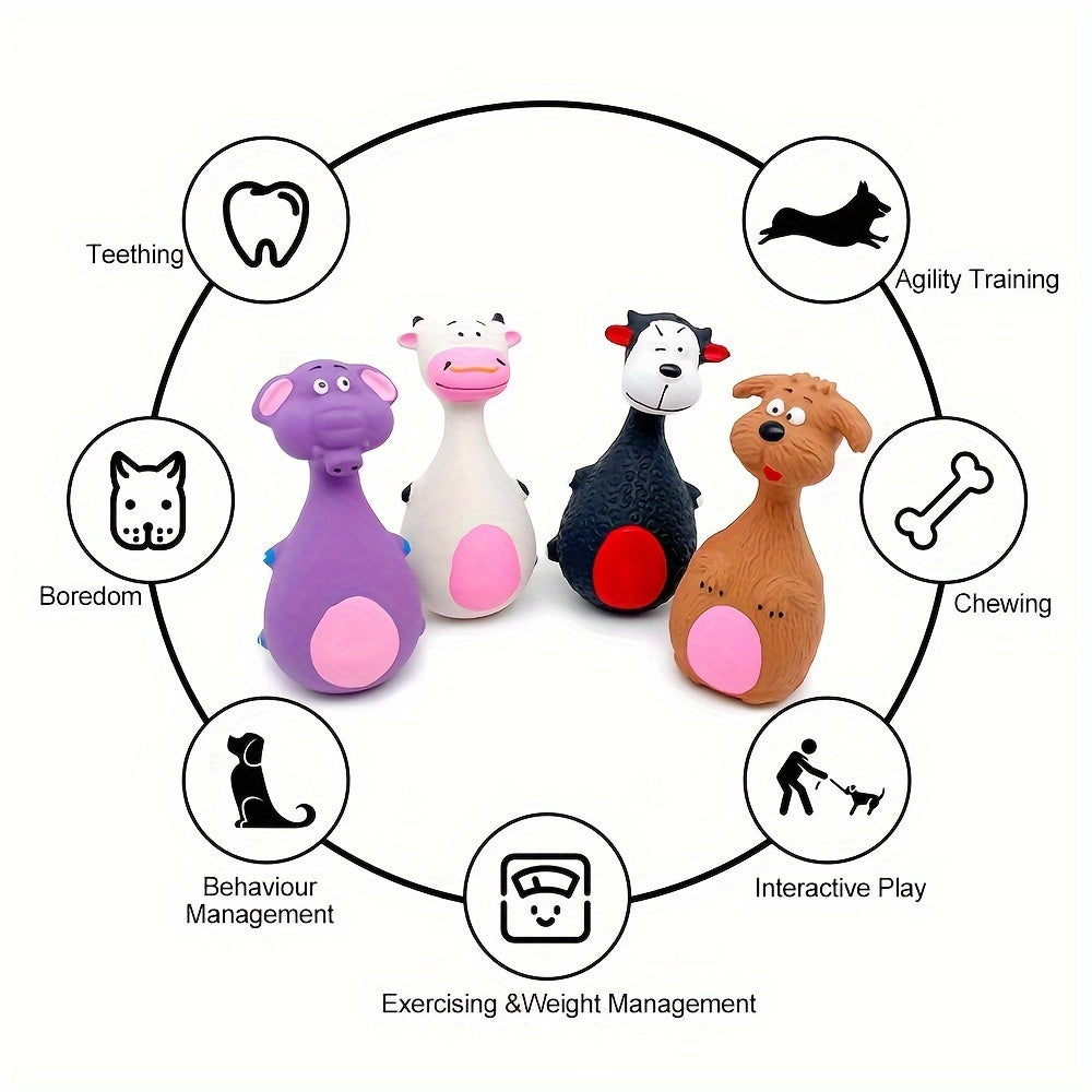 Dog Squeaky Toys 4-Pack Latex Cartoon Chew Toys – Big Belly Squeaker Molar Toys for Puppies & Active Dogs, Interactive Dental Care Play, Durable Fun Pet Accessories for Aggressive Chewers