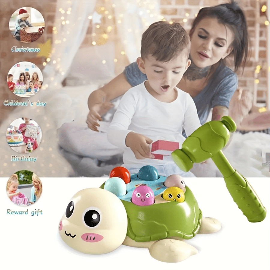 Toddler Hammer Toy Interactive Turtle Shape Sorting Game Educational Colorful Pounding Bench Toy for Babies Kids Ages 1 2 3 Year Old Developmental STEM Gift Christmas Halloween Thanksgiving Birthday