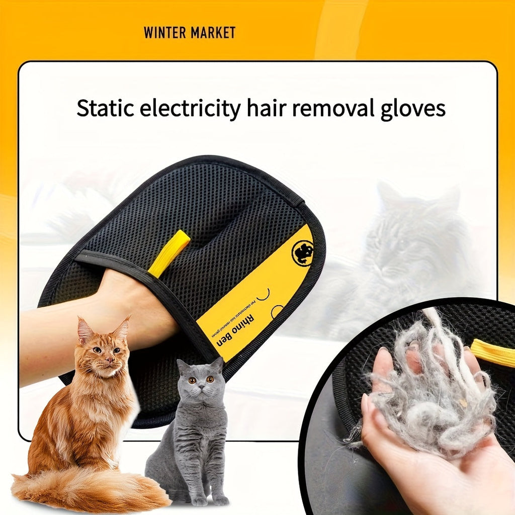 Pet Hair Removal Grooming Glove - Upgraded Large Static Cat & Dog Deshedding Glove 9.84x7.08 Inch, Efficient Pet Hair & Dander Remover for Furniture Clothes & Couch, Reusable Pet Grooming Tool