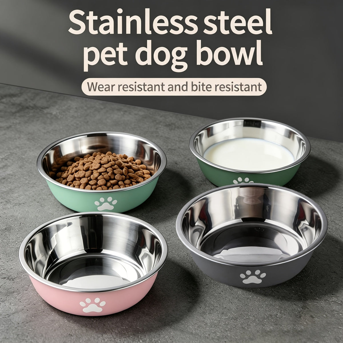 Stainless Steel Pet Bowl with Non-Slip Base – Colorful Printed Food & Water Dish for Cats and Dogs, Durable Easy-Clean Feeding Bowl for Small Medium Large Pets