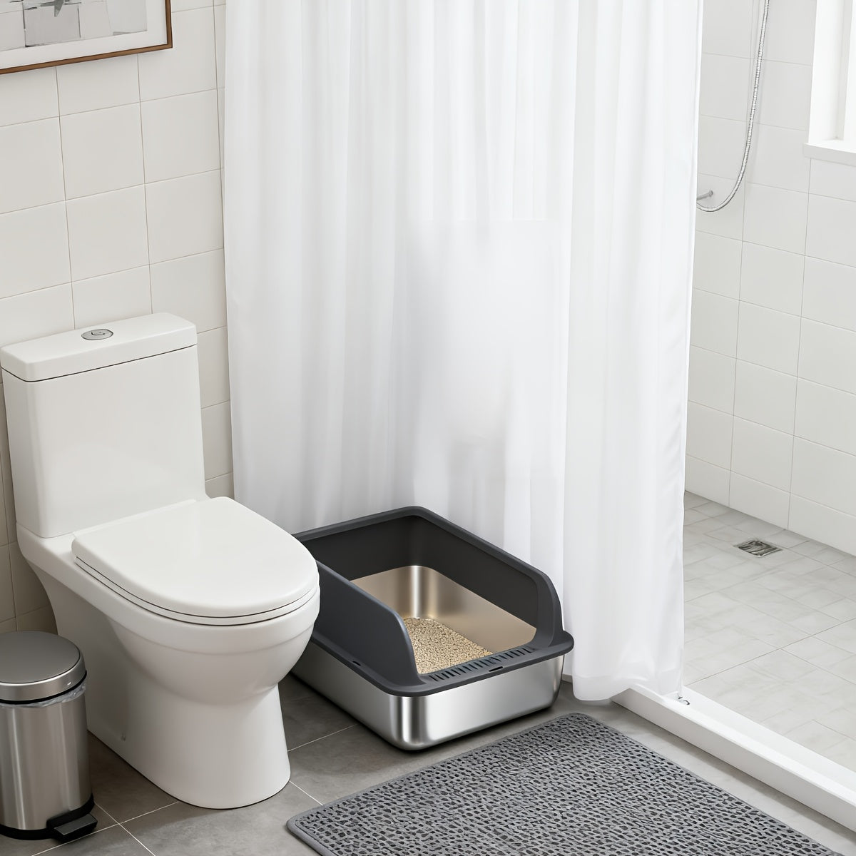 Stainless Steel Cat Litter Box – Odor-Proof High-Sided Metal Litter Tray, Non-Stick Anti-Scratch Leak-Proof Design, Easy to Clean Indoor Cat Toilet for Large, Medium & Small Cats, Multiple Sizes & Colors
