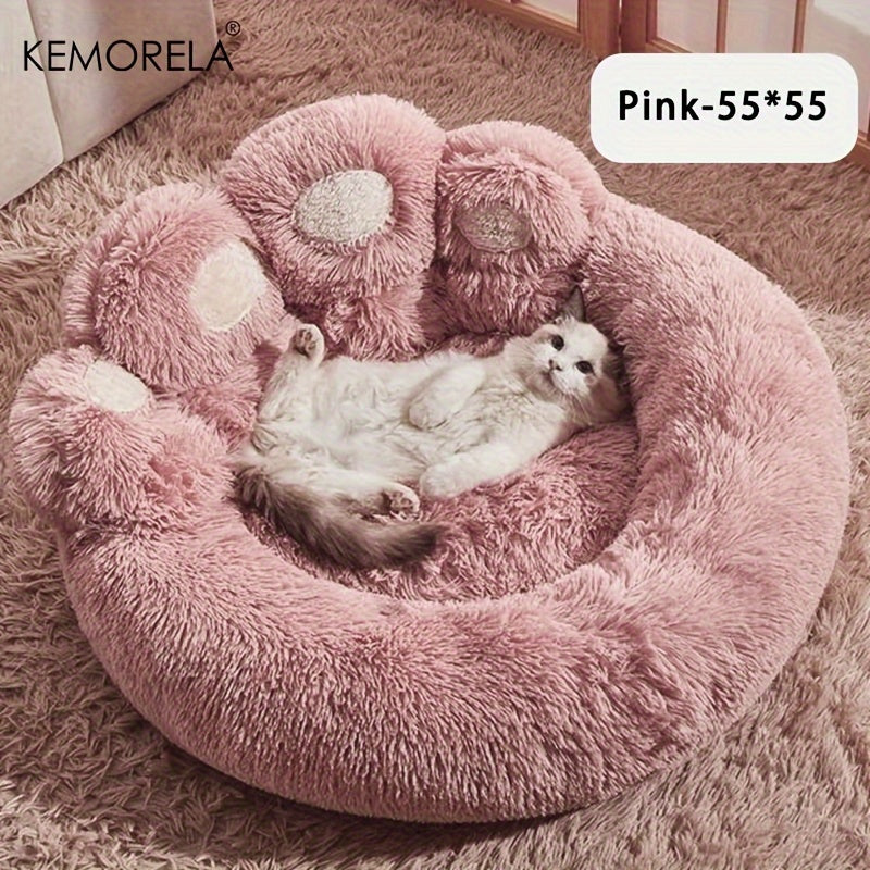Bear Paw Plush Pet Bed with Non-Slip Bottom - Soft Cozy Cat & Dog Bed for Small Pets, Cute Animal-Themed Design, Warm Polyester Fill, Perfect Indoor Pet Sleeping Mat & Home Decor