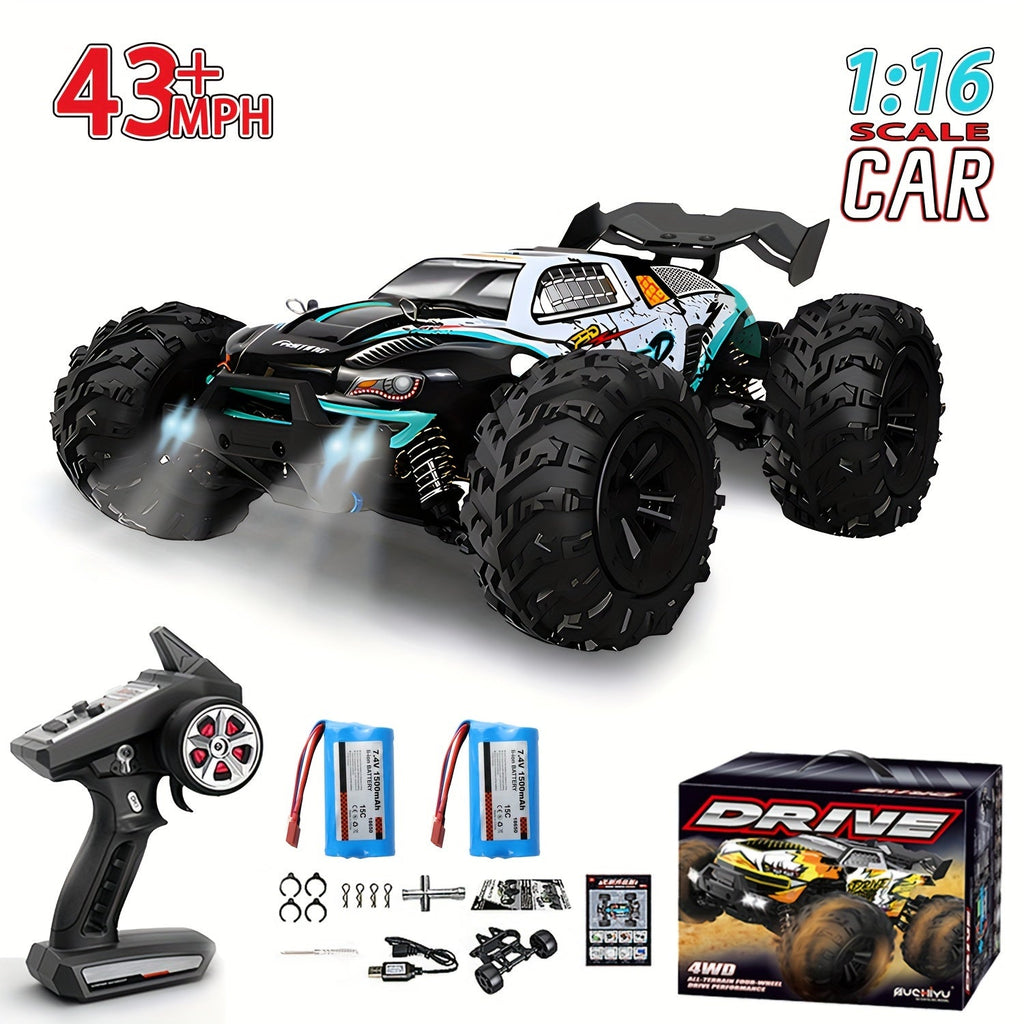 16101Pro RC Car 1/16 Scale 4WD Brushless Motor 70KM/H Off-Road Drift Racing Truck with 2.4GHz Remote Control, 4x4 All-Terrain Racing Vehicle – High Speed RC Truck with 2 Batteries Included
