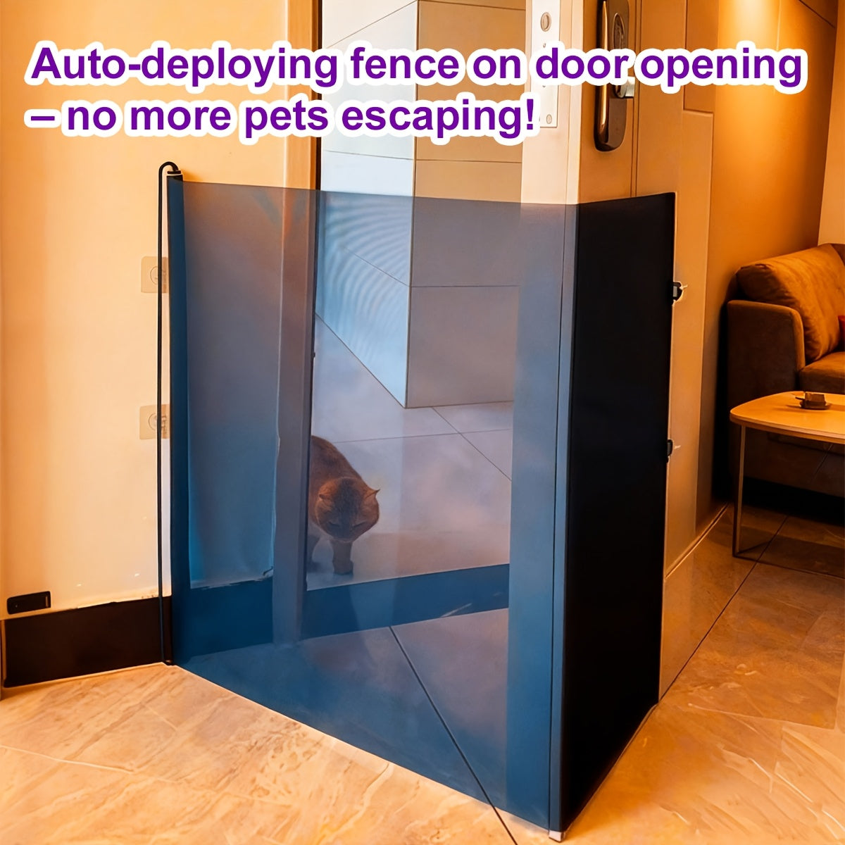 Expandable Mesh Pet Gate Fence - No Drill Easy Install Safety Barrier for Dogs & Cats, Scalable Design Fits Stairs, Doorways & Rooms, Indoor Pet Fence for Home, Black