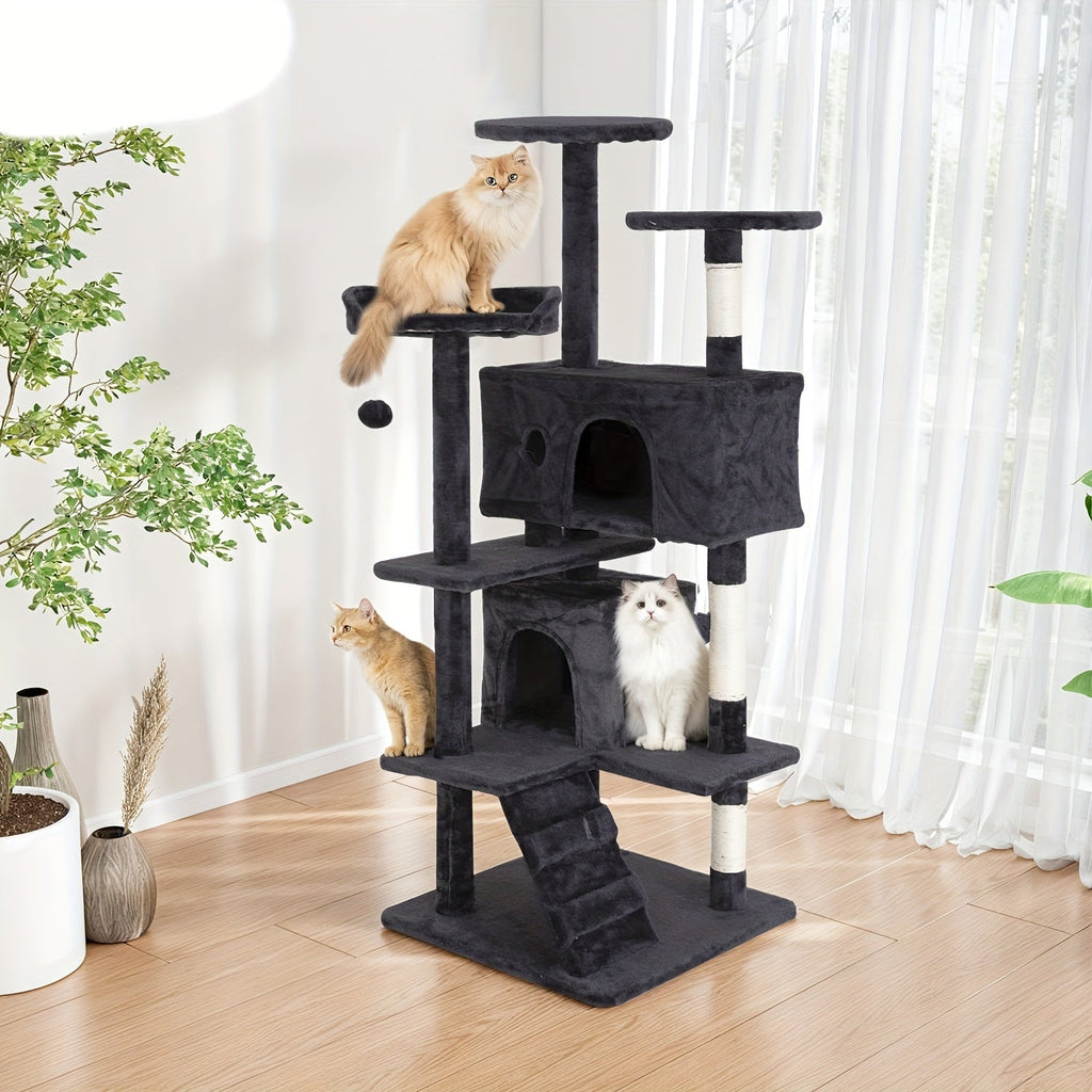 54 Inch Cat Tree Tower for Indoor Cats – Multi-Level Activity Center with Scratching Posts, Condo House & Toys for Kittens & Adult Cats, Dark Gray