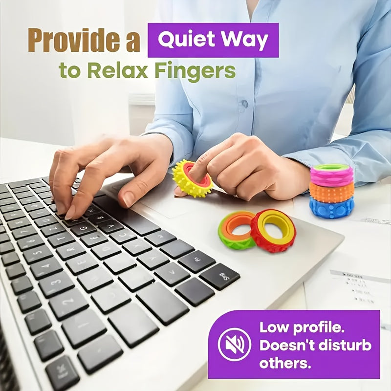 Sensory Finger Spinner Rings for Kids 4/6/8pcs Fidget Texture Rings Autism Calming Toy Anxiety Relief Classroom Prize Stocking Stuffer Gift Mixed Colors