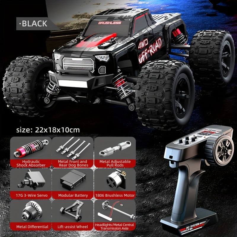 JJRC 1:20 Brushless 4WD RC Rock Racer - Remote Control Off-Road Truck with Full Proportional Control, Hydraulic Suspension, LED Headlights, Steel Drivetrain | Best RC Car for Kids & Adults