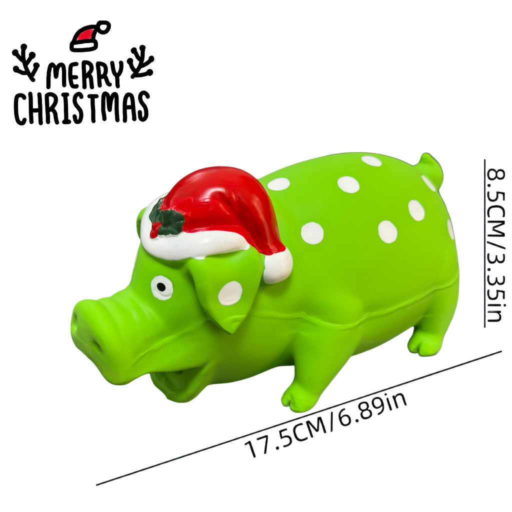 Christmas Pig Squeaky Dog Chew Toy - Durable Latex Polka Dot Design, Interactive Teeth Cleaning Toy for Small Medium & Large Dogs, Fun Holiday Pet Gift (No Battery Required)
