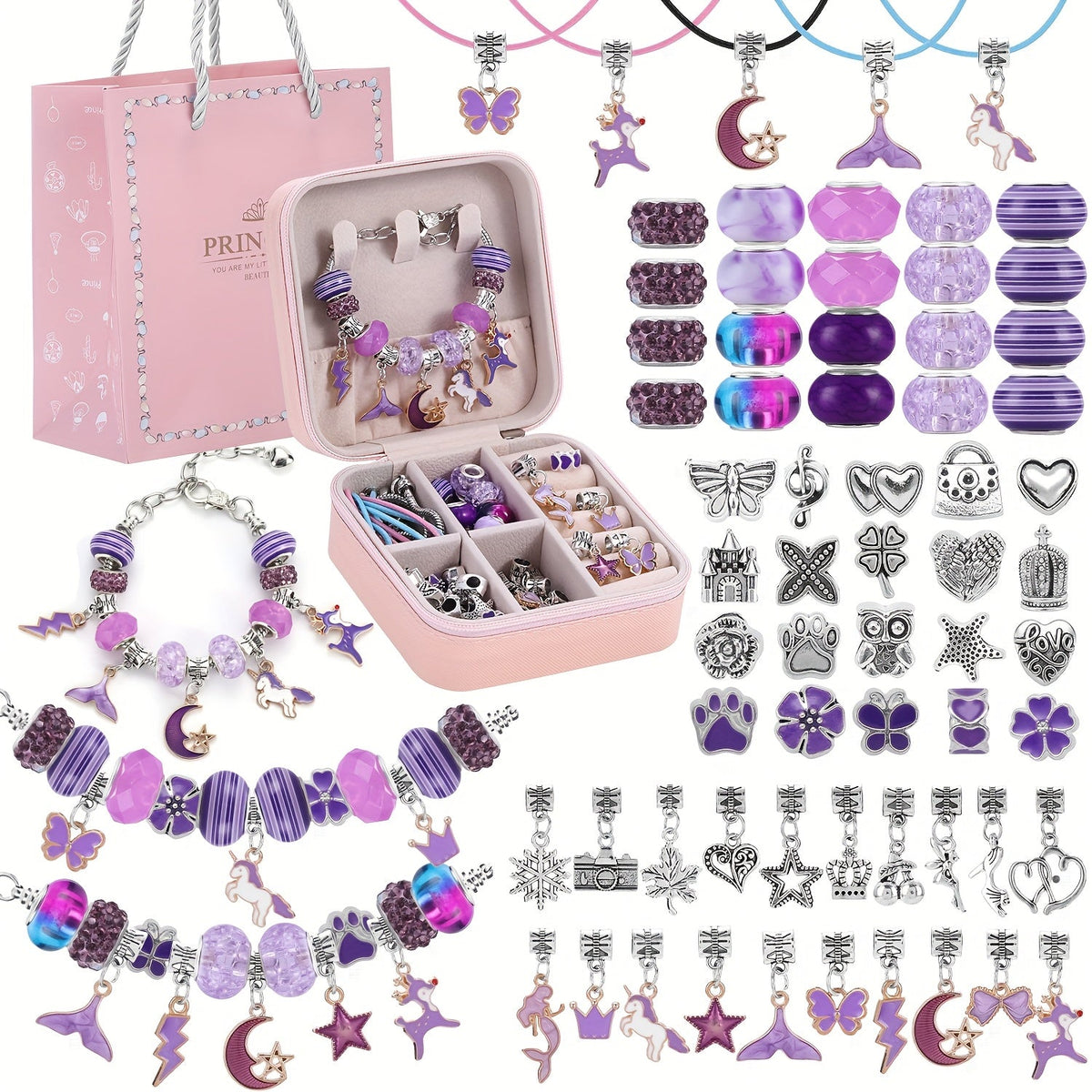 DIY Bracelet Making Kit for Girls Unicorn Mermaid Jewelry Craft Set with Portable Jewelry Box Handmade Beading Gift for Birthday Christmas Graduation Valentine Blue Purple Pink Black