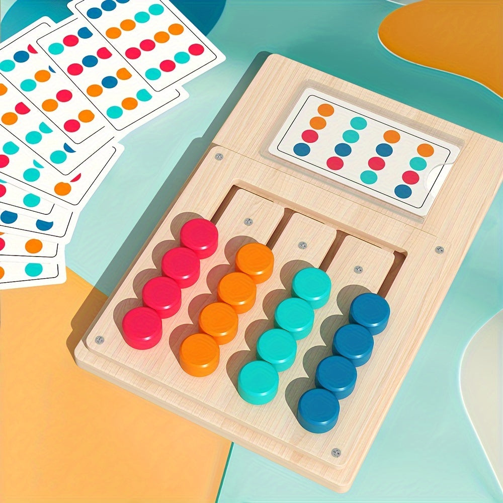 Wooden Four-Color Puzzle Game for Kids & Adults - STEM Brain Teaser Logic Toy to Enhance Focus, Hand-Eye Coordination & Critical Thinking, Educational Family Board Game, Birthday & Holiday Gift