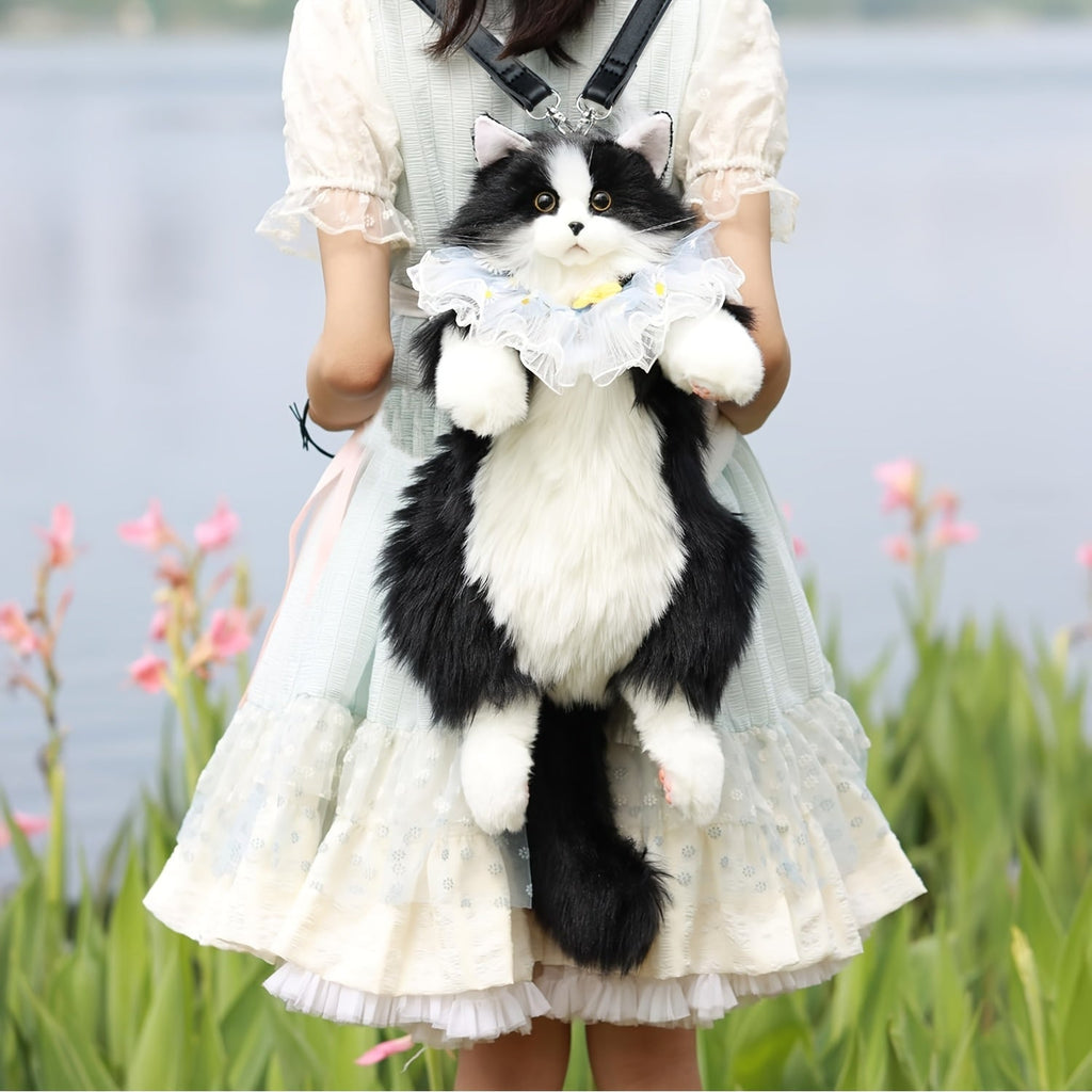 Chongker Handmade Tuxedo Cat Plush Backpack Stuffed Animal with Tuxedo Suit, Gift Box & Card – Cute Cat Backpackable Plush Toy for Women & Kids, Birthday Anniversary Gift for Cat Lovers