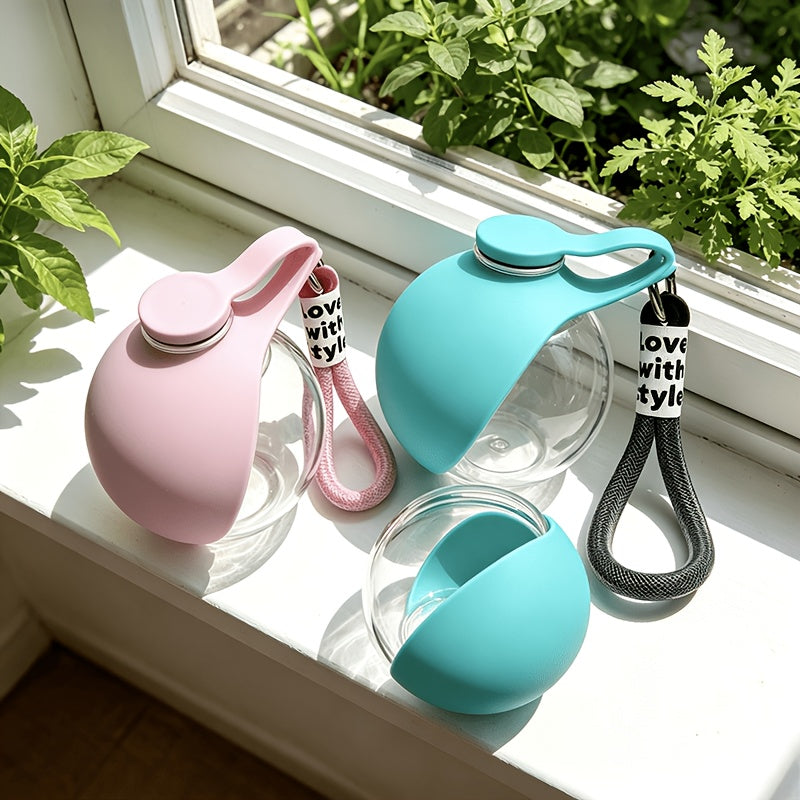 Portable Pet Water Bottle with Anti-Drop Lanyard – Leak-Proof Spherical Transparent Travel Drinking Bottle for Dogs & Cats, Aesthetic Sea Salt Blue Design, Lightweight Outdoor Hydration Accessory