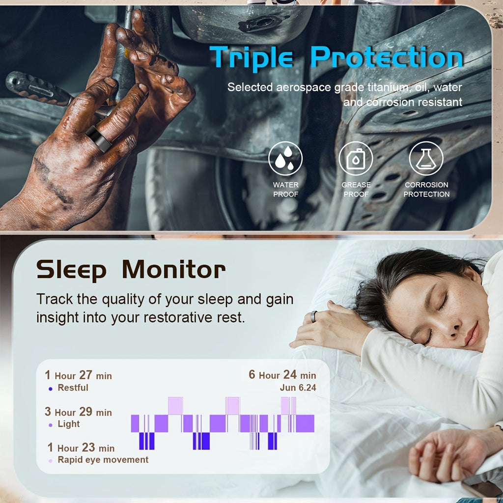 Smart Ring for Women – Fitness Tracker with Heart Rate, Sleep Monitor, Stress & Menstrual Tracking, 100+ Sports Modes, IP68 Waterproof, No Subscription, iPhone & Android