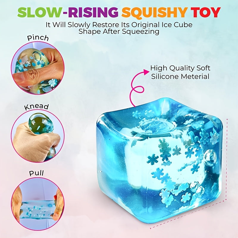 Slow Rise Squishy Toy 2pcs Ice Cube Ocean Cube Sensory Stress Ball Anxiety Relief Fidget Toy for Kids Adults Classroom Rewards Party Favors Stocking Stuffers