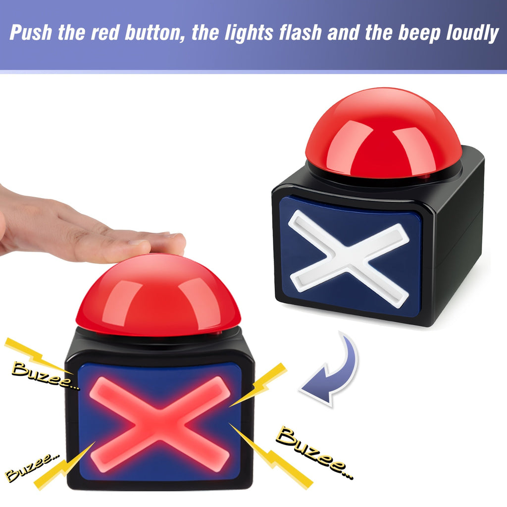 Light Up Sound Buzzer for Trivia Quiz Games Family Game Night Classroom Party - Durable Plastic Answer Buzzer with LED Flash and Loud Buzz Sound - 1 2 or 4 Pack Black Red Game Show Buzzers
