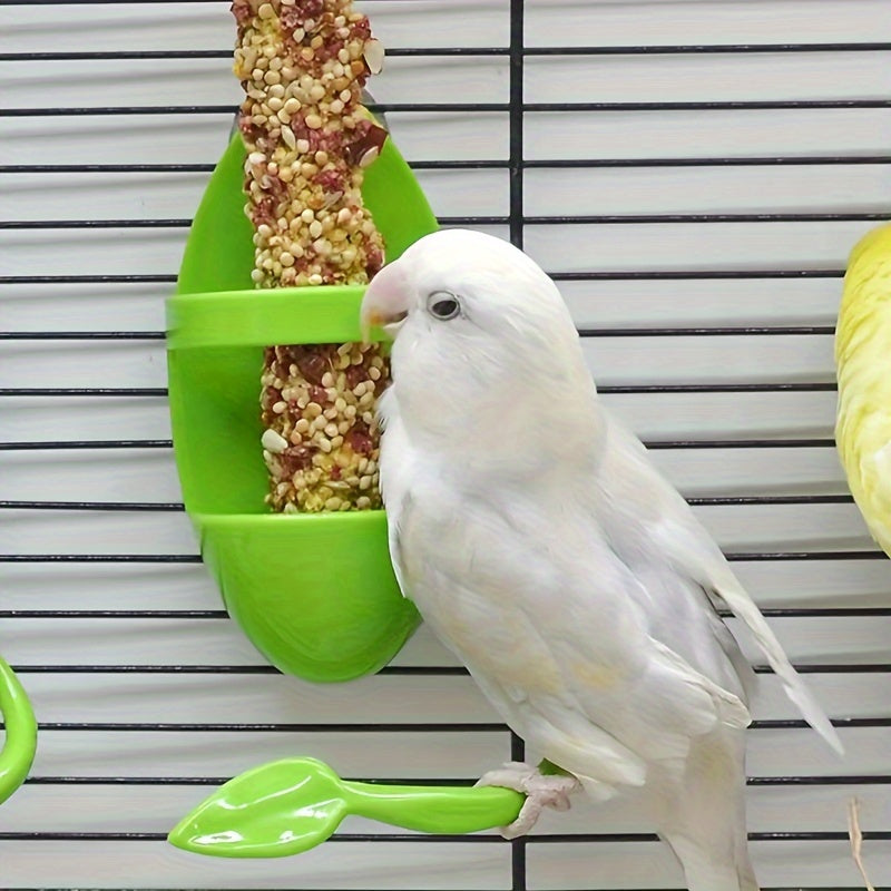 Bird Feeder Toy with Fruit Vegetable Basket Calcium Station Interactive Seed Caddy for Parakeets Cockatiels Lovebirds Wall Mount Swing Cage Accessory