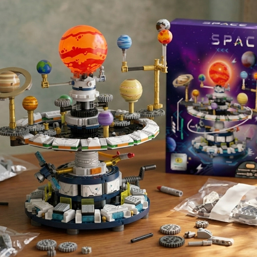 Solar System Building Blocks Mechanical Gear Planetarium Model with Planetary Orbit System STEM Educational Assembly Toy for Astronomy Kids Adults Birthday Gift